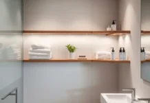 A modern bathroom featuring stylish Bathroom Corner Shelves