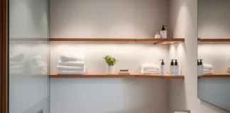 Best Bathroom Corner Shelves: Space-Saving Style Ideas A modern bathroom featuring stylish Bathroom Corner Shelves