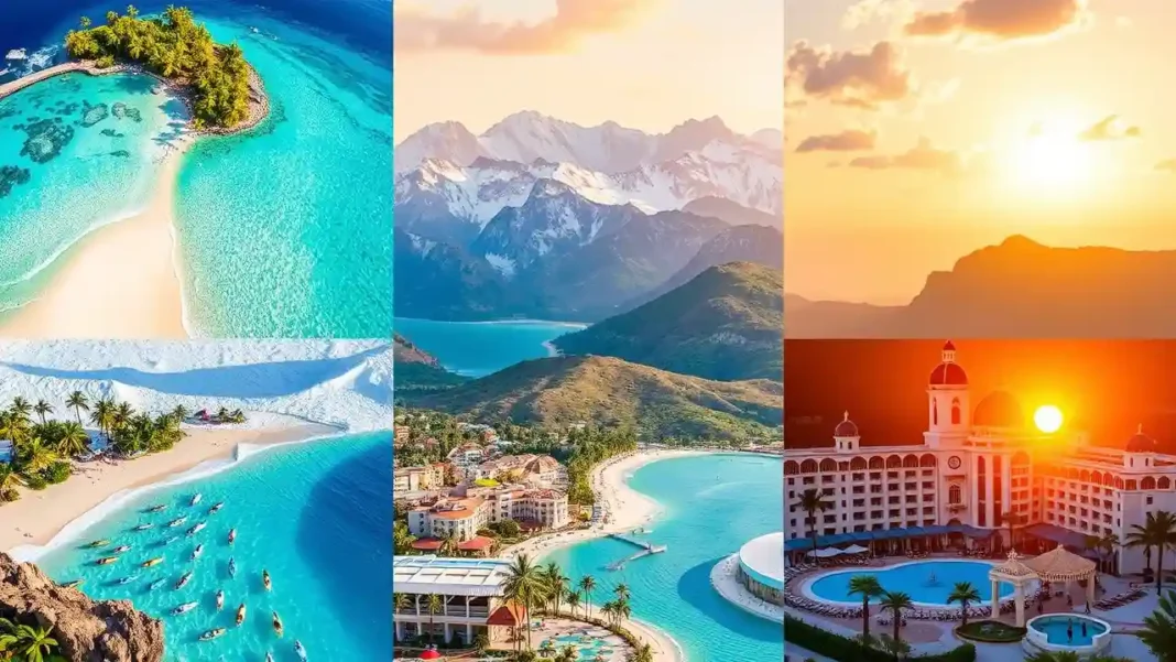 A vibrant collage featuring Dream Vacation Spots