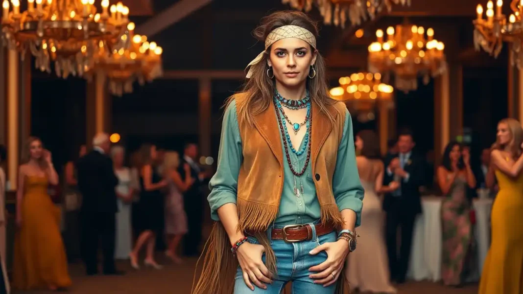 Elegant professional in an authentic 1960s hippie costume set Elegant professional in an authentic 1960s hippie costume set