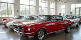 Collectible Classic Cars Under 100K That Will Soar in Value A lineup of gleaming collectible classic cars parked in a sunlit showroom