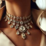 Close-up of elegant Anna Wintour style necklace