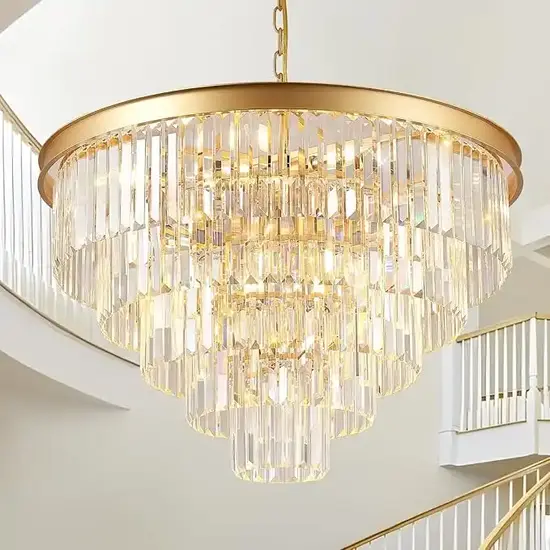 Large Crystal Chandeliers 30’’ Modern Gold Round Chandeliers for High Ceiling