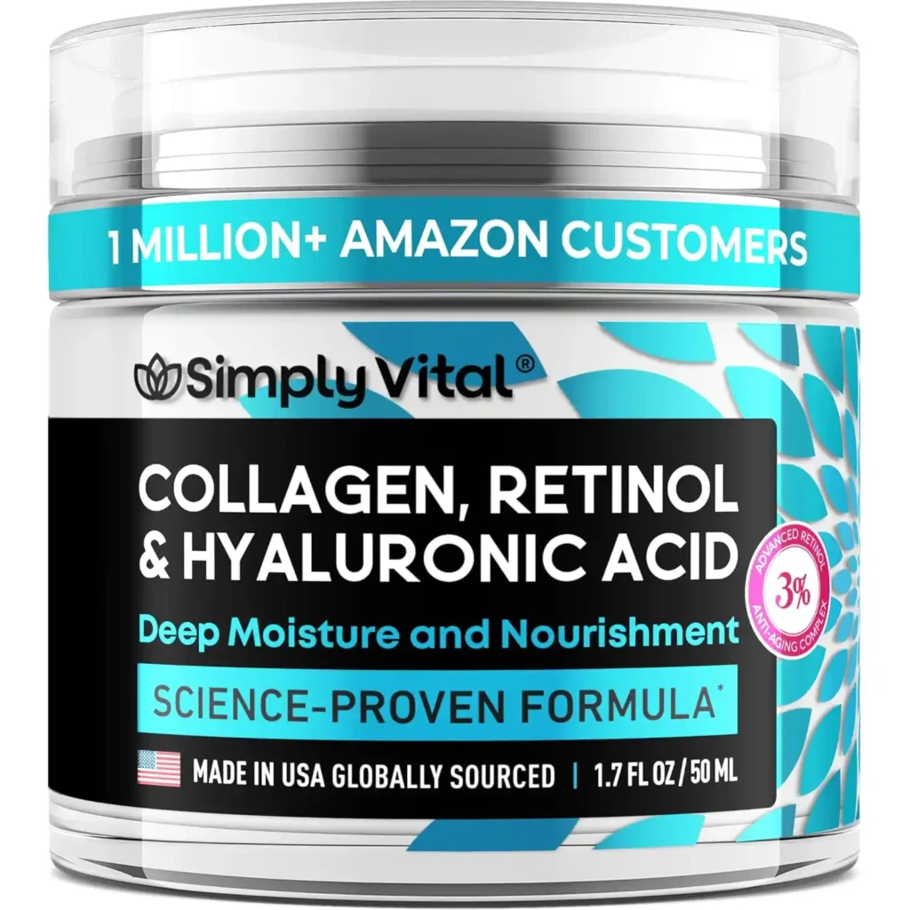 SimplyVital Collagen Retinol Hyaluronic Acid Cream Anti-Aging Face Moisturizer