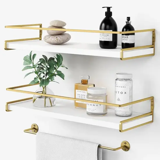 White and Gold Shelves for Luxury Home Spa Setup