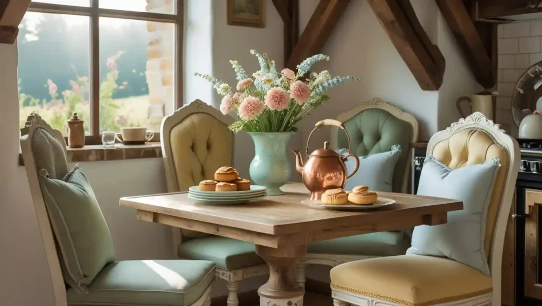 cozy kitchen corner with a stylish breakfast nook dining set