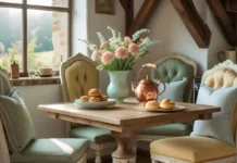 cozy kitchen corner with a stylish breakfast nook dining set