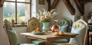 cozy kitchen corner with a stylish breakfast nook dining set