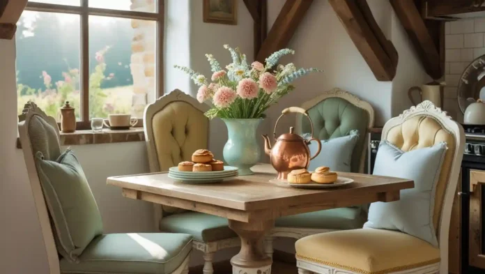 cozy kitchen corner with a stylish breakfast nook dining set
