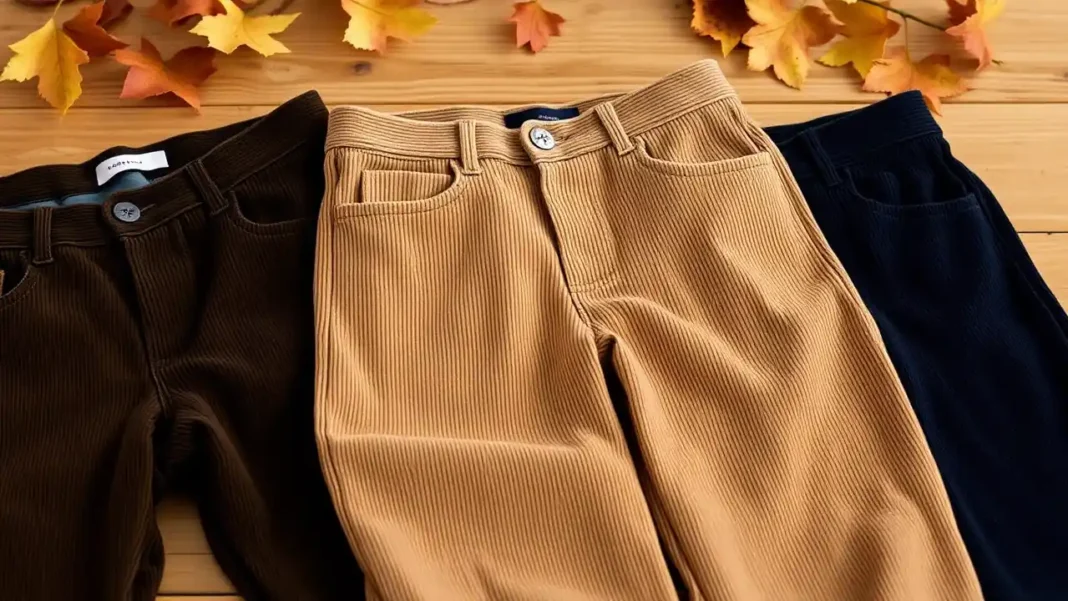 men’s and women’s corduroy pants in different colors