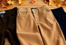 men’s and women’s corduroy pants in different colors
