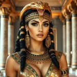 Cleopatra Costume: Rule Like a Queen A beautiful woman in a detailed Cleopatra costume with gold jewelry