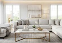A luxurious modern living room with a stunning coffee table