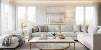 A luxurious modern living room with a stunning coffee table