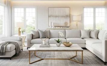 A luxurious modern living room with a stunning coffee table
