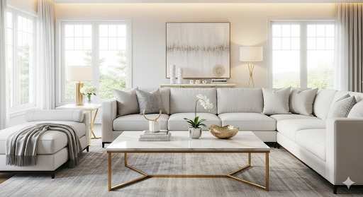 A luxurious modern living room with a stunning coffee table
