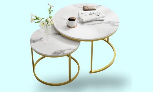 Smuxee White Round Wooden Nesting Coffee Table Set of 2