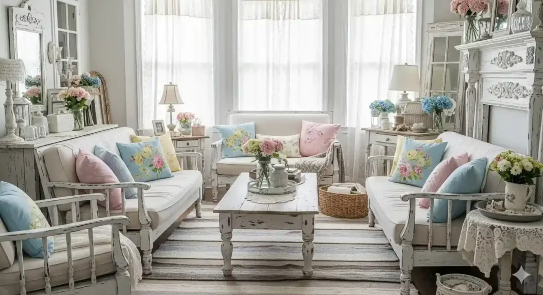 A bright shabby chic farmhouse living room