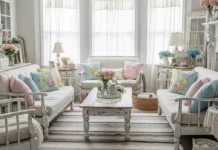 A bright shabby chic farmhouse living room