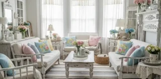 A bright shabby chic farmhouse living room