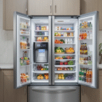 A modern kitchen with a sleek 18 CF refrigerator