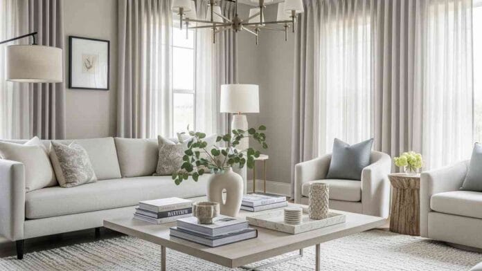 A modern living room with Luxury Home Decor on Budget