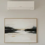 A modern living room with a sleek Mini Splitter Air Conditioner mounted on the wall