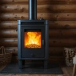 Small Pellet Burner: Compact Power, Big Savings A modern small pellet burner in a cozy cabin setting with visible glowing pellets inside