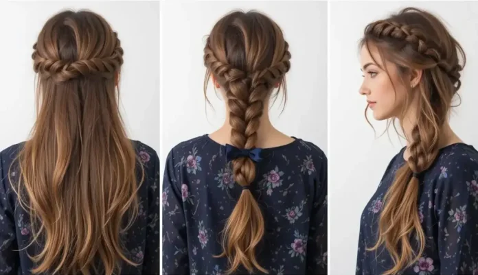 A stylish woman with long boho knotless braids featuring curly strands