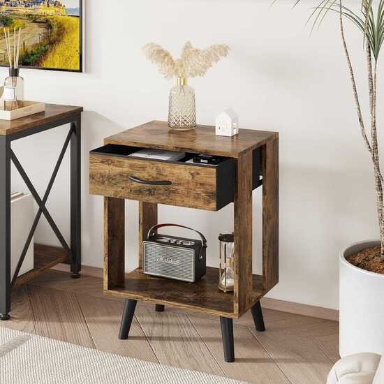 GYIIYUO Nightstand Set of 2 with Fabric Drawers and Open Shelves