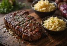 Sauerkraut on carnivore diet served with grilled steak, highlighting the mix of fermented cabbage and meat for gut health and digestion.