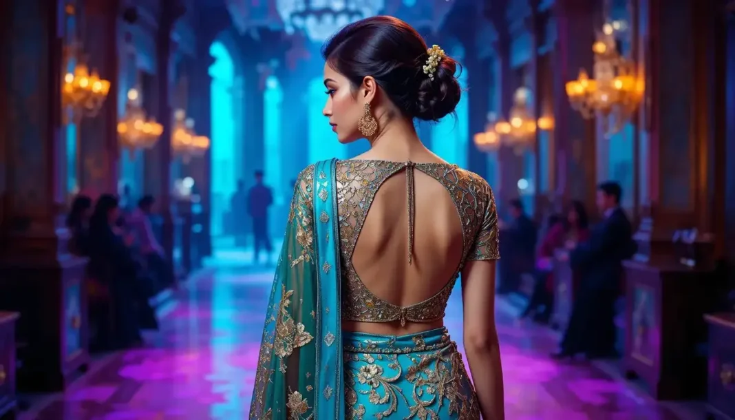 photo of a model wearing a modern saree with a Stylish Blouse Design Back