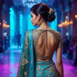 photo of a model wearing a modern saree with a Stylish Blouse Design Back