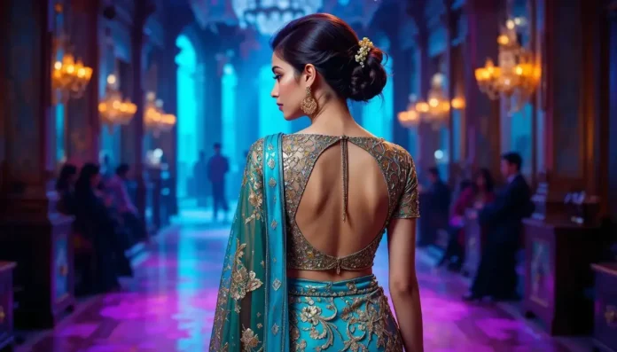 photo of a model wearing a modern saree with a Stylish Blouse Design Back