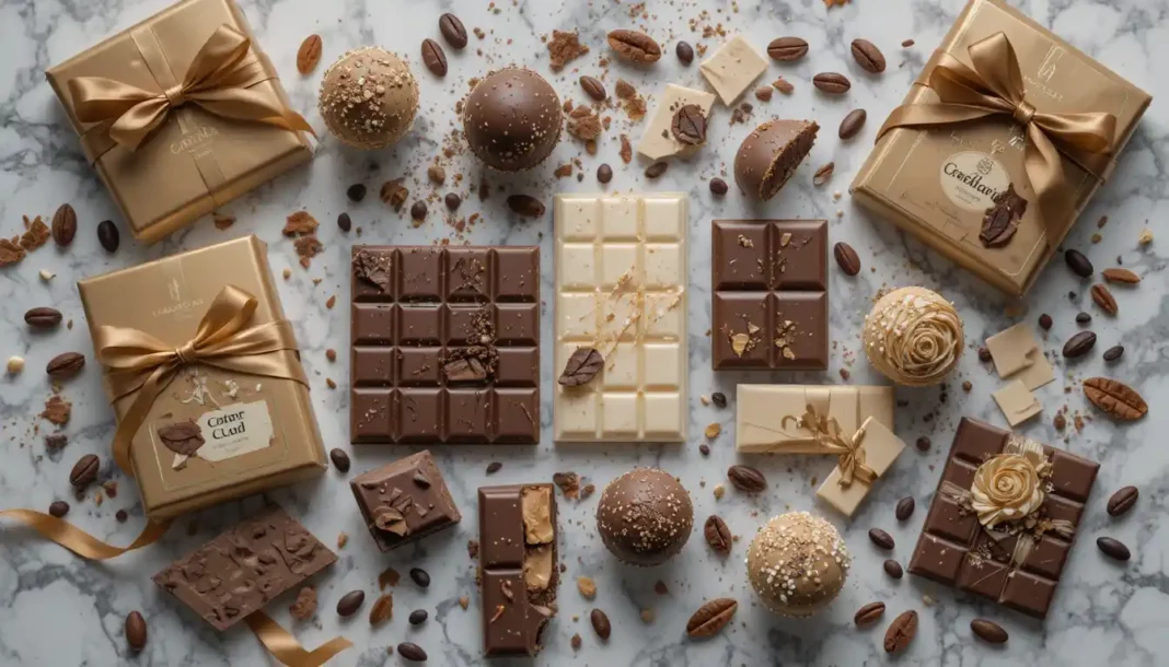 A flat lay of luxury Fancy Chocolate Brands