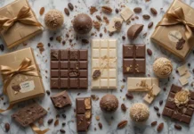 A flat lay of luxury Fancy Chocolate Brands