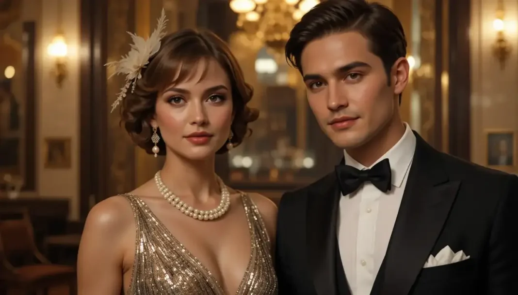 Elegant woman and man dressed retro fashion 20s style