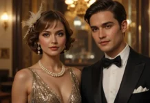 Elegant woman and man dressed retro fashion 20s style
