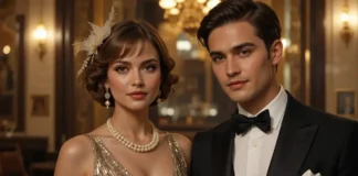 Elegant woman and man dressed retro fashion 20s style