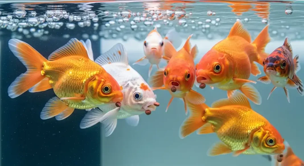 colorful goldfish eating premium Hikari goldfish foods (2) colorful goldfish eating premium Hikari goldfish foods