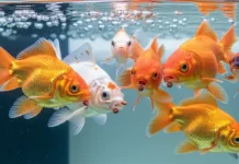 colorful goldfish eating premium Hikari goldfish foods