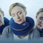 image of a traveler comfortably resting on a BCOZZY travel neck pillow