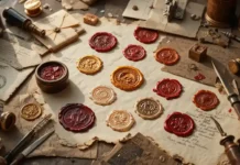 Wax Seal Stamp – Elevate Style with Craft & Class A flat lay of elegant wax seal stamps with melted wax impressions
