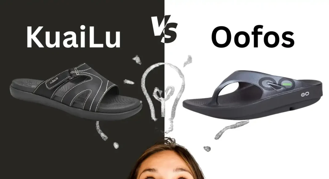KuaiLu vs OOFOS sandals side by side