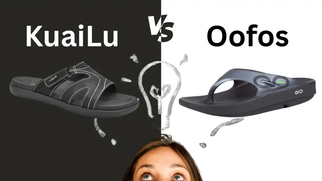 KuaiLu vs OOFOS sandals side by side