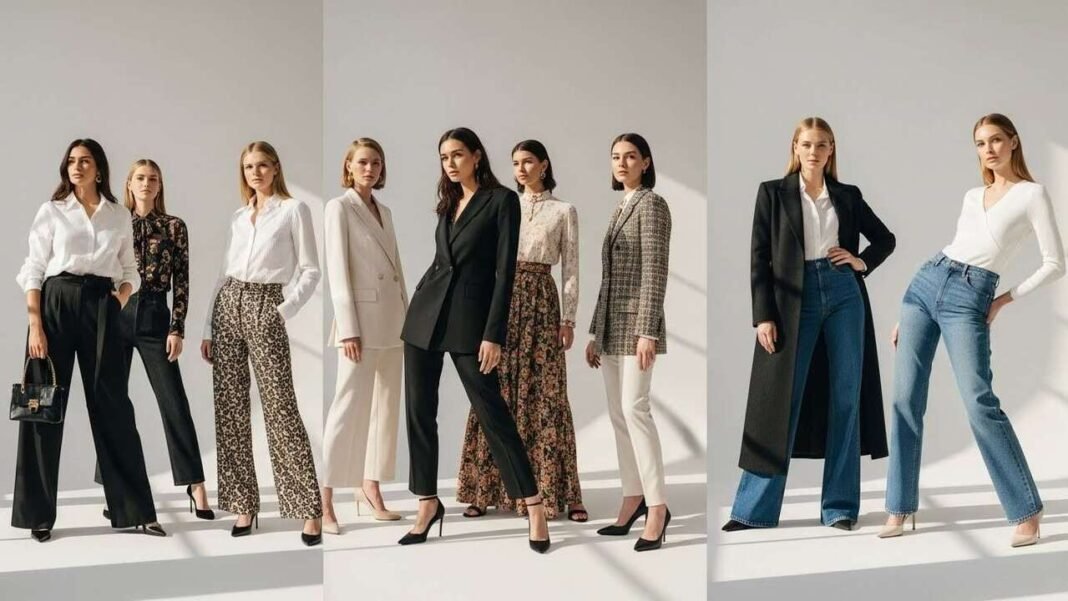 Modern fashion styles female showcase in a bright, elegant studio