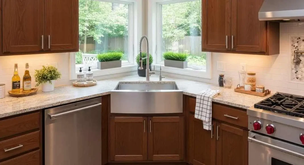 Ultra-modern kitchen interior with a stylish corner sink cabinet
