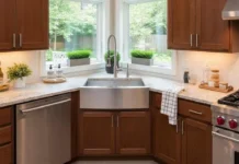 Corner Sink Cabinets: Maximizing Space, Style & Functionality Ultra-modern kitchen interior with a stylish corner sink cabinets