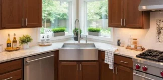 Corner Sink Cabinets: Maximizing Space, Style & Functionality Ultra-modern kitchen interior with a stylish corner sink cabinet
