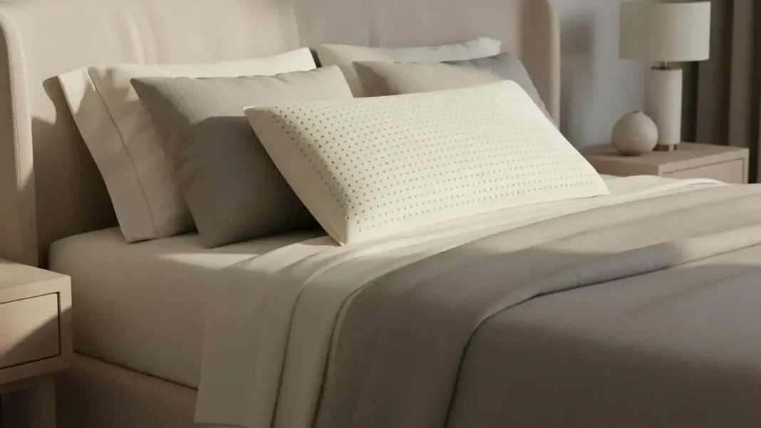 bedroom scene featuring a premium natural latex pillow on a luxury bed